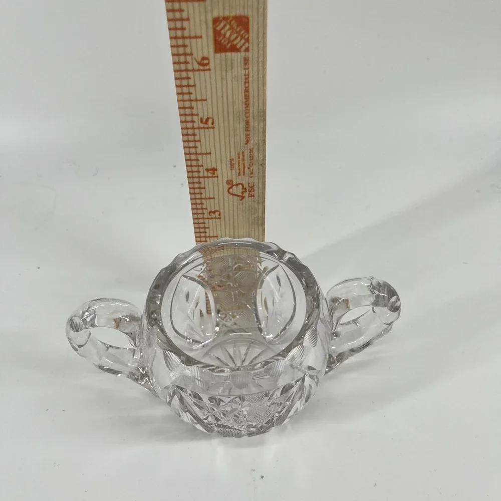 Vintage Sugar Bowl American Cut Glass Open Doubled Handled